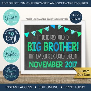 EDITABLE Pregnancy Announcement, Big Brother Announcement, Sibling Announcement, Baby Number 2, Big Brother Sign, Second Baby, 2nd Pregnancy