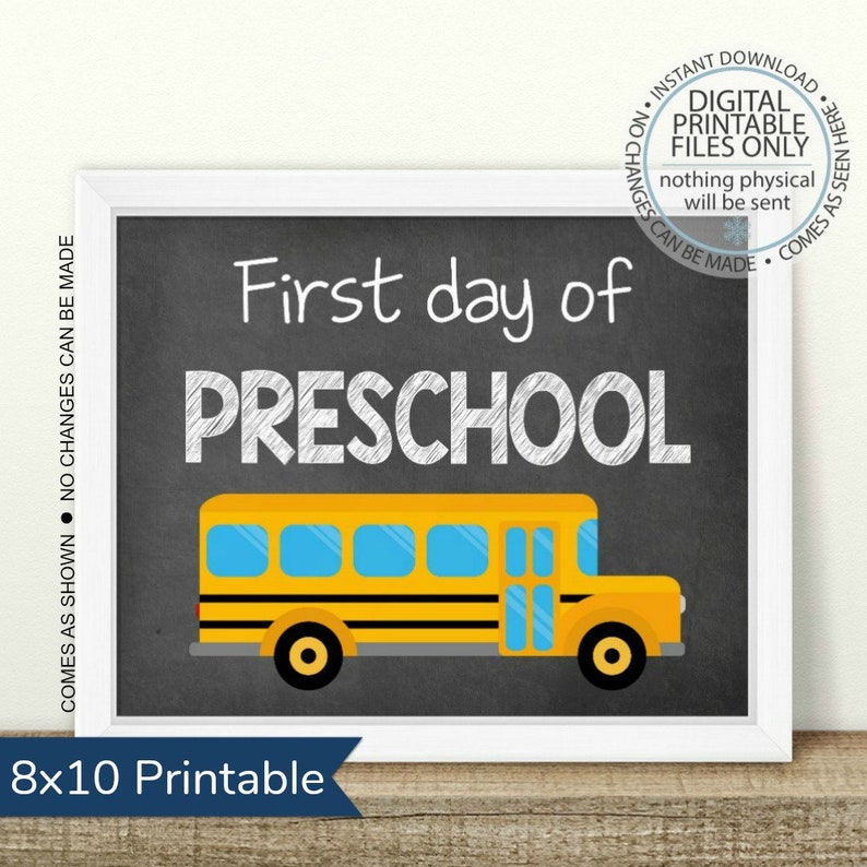 Printable First Day of Preschool First Day of School 