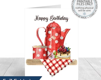Printable Happy Birthday Greeting Card, Tea greeting card, simple greeting card, blank greeting card, Birthday card, Tea Birthday card