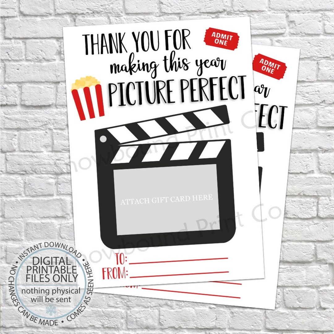 Printable Movie Gift Card Holder, Thank You Gift Card Holders, Teacher ...