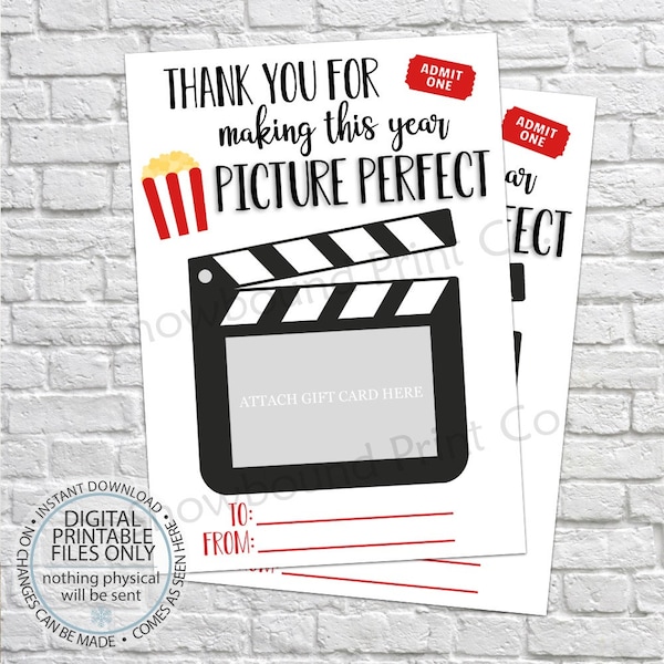 Printable Movie Gift Card Holder, Thank You Gift Card Holders, Teacher Appreciation, Teacher Thank You, Teacher's Gifts, Movie Gift Card