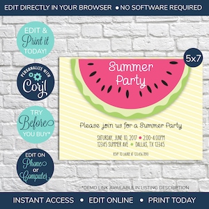 EDITABLE Summer Barbecue Invitation, Watermelon Summer Invitation, Barbecue Invitation, Family Party, Summer Party, Picnic, Summer BBQ