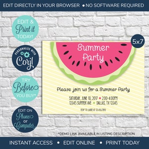 EDITABLE Summer Barbecue Invitation, Watermelon Summer Invitation, Barbecue Invitation, Family Party, Summer Party, Picnic, Summer BBQ