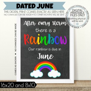 Annuncio di gravidanza arcobaleno STAMPABILE, Dopo ogni tempesta, Segno di gravidanza del bambino arcobaleno, Segno di lavagna, Rivelazione della gravidanza arcobaleno, Giugno