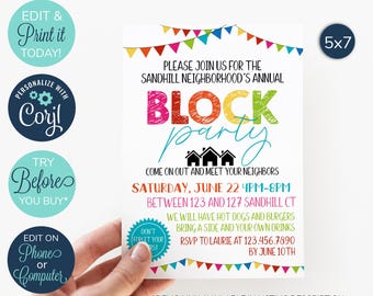 EDITABLE Neighborhood Block Party Invitation, Neighborhood Open House Invitation, Neighborhood Party, Block Party Invitation, Summer Invite