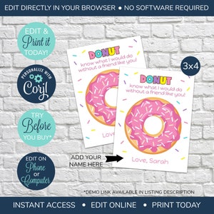 EDITABLE Classroom Valentine&#39;s Day Cards, Donut Know What I&#39;d Do, Donut Valentine Card, Donut Know valentine, Kids Valentine&#39;s Day Card