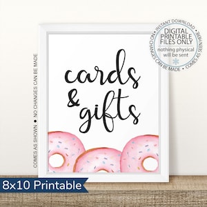 Printable Cards and Gifts Sign, Pink Donut Decorations, Baby Sprinkle Decor, Donut Baby Shower, Donut Bar Sign, Donut Party Decor, Doughnut