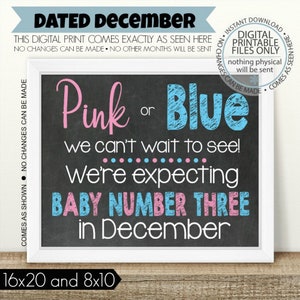 Pink or Blue, Can't wait to see, PRINTABLE Pregnancy Announcement, Sibling Announcement, Baby Number 3, 3rd Baby, 3rd Pregnancy, Baby three