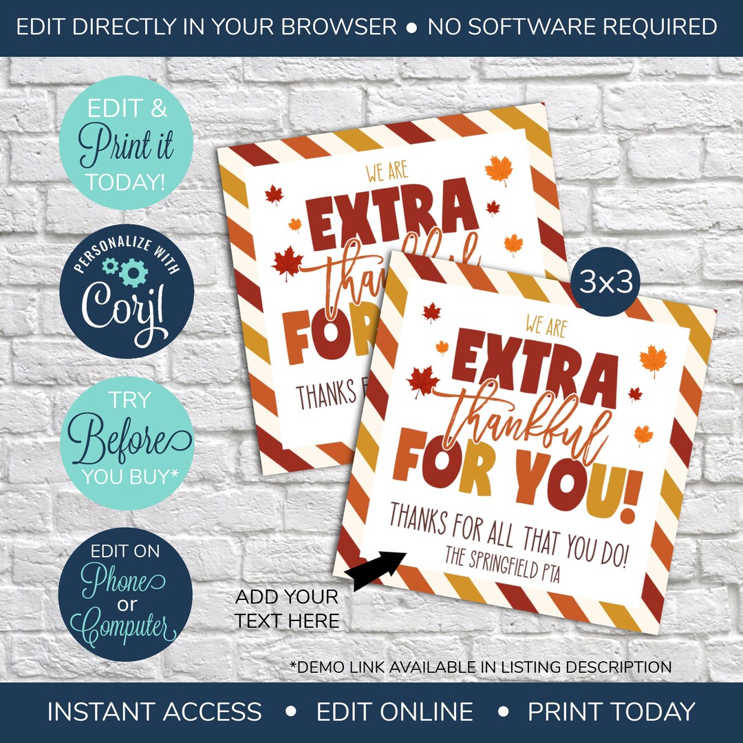 EDITABLE We Are Extra Thankful For You Tag Extra Gum Gift Tag Teacher Appreciation Coworkers