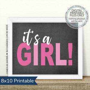 PRINTABLE Pregnancy Announcement, It&#39;s a Girl, Gender Reveal Sign, Baby Chalkboard Photo Prop, Gender Reveal, Baby girl, Baby Shower Sign