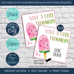 EDITABLE Have a Cool Summer Tag, End of School Year Tag, Popsicle Tag, End of Year Treat Tag, Printable End of Year Favor Tag, Kids Tags