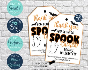 EDITABLE Halloween Thank You Tags, Printable Thank You for being Spooktacular, Teacher Appreciation, Teacher thank you tag, Halloween Tag