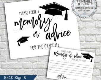 Printable Advice For The Graduate Sign and Cards, High School Graduation, College Graduation, Graduation Advice, Graduation Wishes, Memories