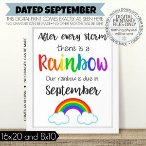 Annuncio di gravidanza arcobaleno STAMPABILE, Dopo ogni tempesta, Gravidanza del bambino arcobaleno, Segno del bambino arcobaleno, Rivelazione della gravidanza arcobaleno, Settembre