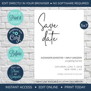 BEWERKBAAR Save the Date ansichtkaart, bewaar de datumkaart, bewaar de datum, modern bewaar de datum, huwelijksuitnodiging, bewaar de datumsjabloon