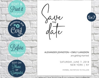 EDITABLE Save the Date postcard, save the date card, save-the-date, modern save the date, wedding invitation, save the date template