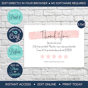 EDITIERBARE Danke-Visitenkarte, Danke-Postkarte, Danke für Ihre Bestellung, Marketingkarten, Bestelleinsätze, Etsy-Shop-Karten, Danke