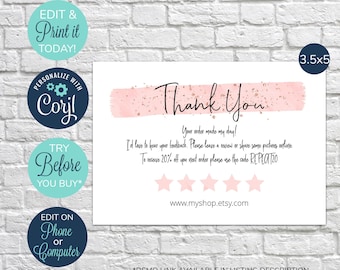 EDITABLE Thank You Business Card, thank you postcard, thank you for your order, marketing cards, order inserts, etsy shop cards, thank you