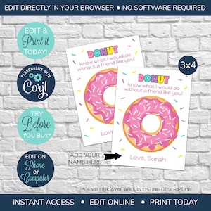 EDITABLE Classroom Valentine&#39;s Day Cards, Donut Know What I&#39;d Do, Donut Valentine Card, Donut Know valentine, Kids Valentine&#39;s Day Card
