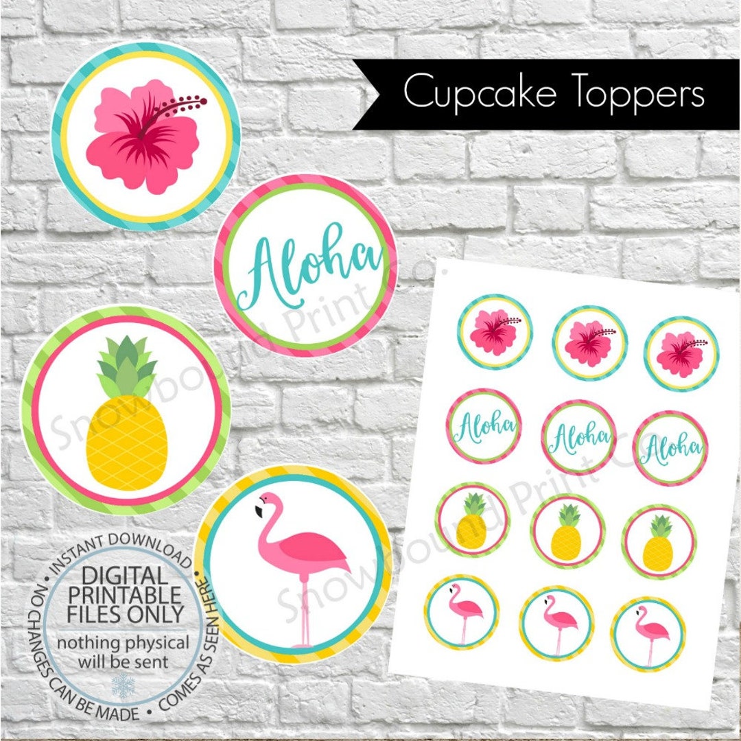 Printable Luau Cupcake Toppers, Printable Birthday Cupcake Picks, Luau ...