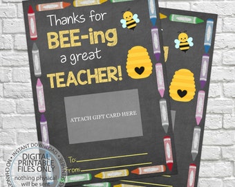 Thanks for bee-ing a great teacher, Printable Teacher Gift, Gift Card Holder, Thank You Gift Card Holders, School Gift, Coffee gift