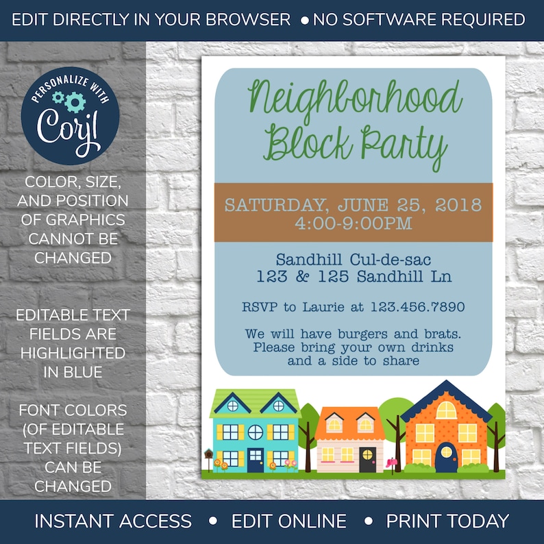 EDITABLE Neighborhood Block Party Invitation Neighborhood Etsy