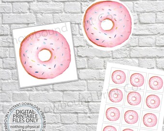 Printable Donut Favor Tag, Donut Birthday Party, Donut Thank You, DIY Donut Gift Tag, Donut Party Favor Tag, Donut Baby Shower, Pink Donut