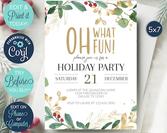 EDITABLE Christmas Party Invitation, Christmas Invitation, Christmas Invites, Dinner Party Invitation, Holiday Party Invitation, Holly