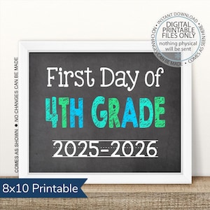 Printable First Day of Fourth Grade 2025-2026, First Day of School, First Day Picture, First Day Photo Prop, chalkboard sign, school sign