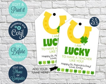EDITABLE St. Patrick's Day Favor Tags, Classroom Favor Tag, Lucky to Have a Teacher Like You, Kids St Patricks Day Tag, Lucky Favor Tag