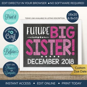 EDITABLE Pregnancy Announcement, Big Sister Announcement, Sibling Announcement, Baby Number 2, Big Sister Sign, Second Baby, 2nd Pregnancy
