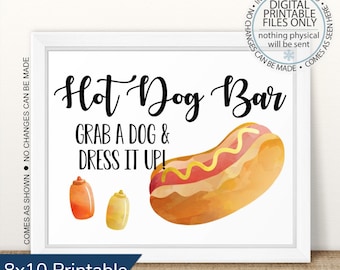 Printable Hot Dog Bar Sign, Printable Hot Dog Table Sign, Hot Dog Sign, Dress it up Sign, BBQ Table Sign, Barbecue Burgers Sign, Food Table