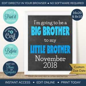 EDITABLE Big Brother Pregnancy Announcement, Little Brother, Gender Reveal, Baby Number 2, Big Brother Sign, 2nd Baby, 2nd Pregnancy