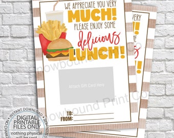 Fast Food Gift Card Holder, Staff Employee Nurse, Teacher Appreciation Week, Appreciate You So much Enjoy Lunch, Nurses Week, Restaurant