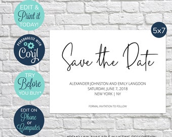 EDITABLE Save the Date postcard, save the date card, save-the-date, modern save the date, wedding invitation, save the date template