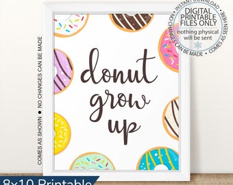 Sinal de festa de rosquinha imprimível, Donut Grow Up para impressão, Sinal de chá de bebê de rosquinha, Decoração de rosquinha azul, Festa de aniversário de rosquinha, Rosquinha de polvilhar bebê