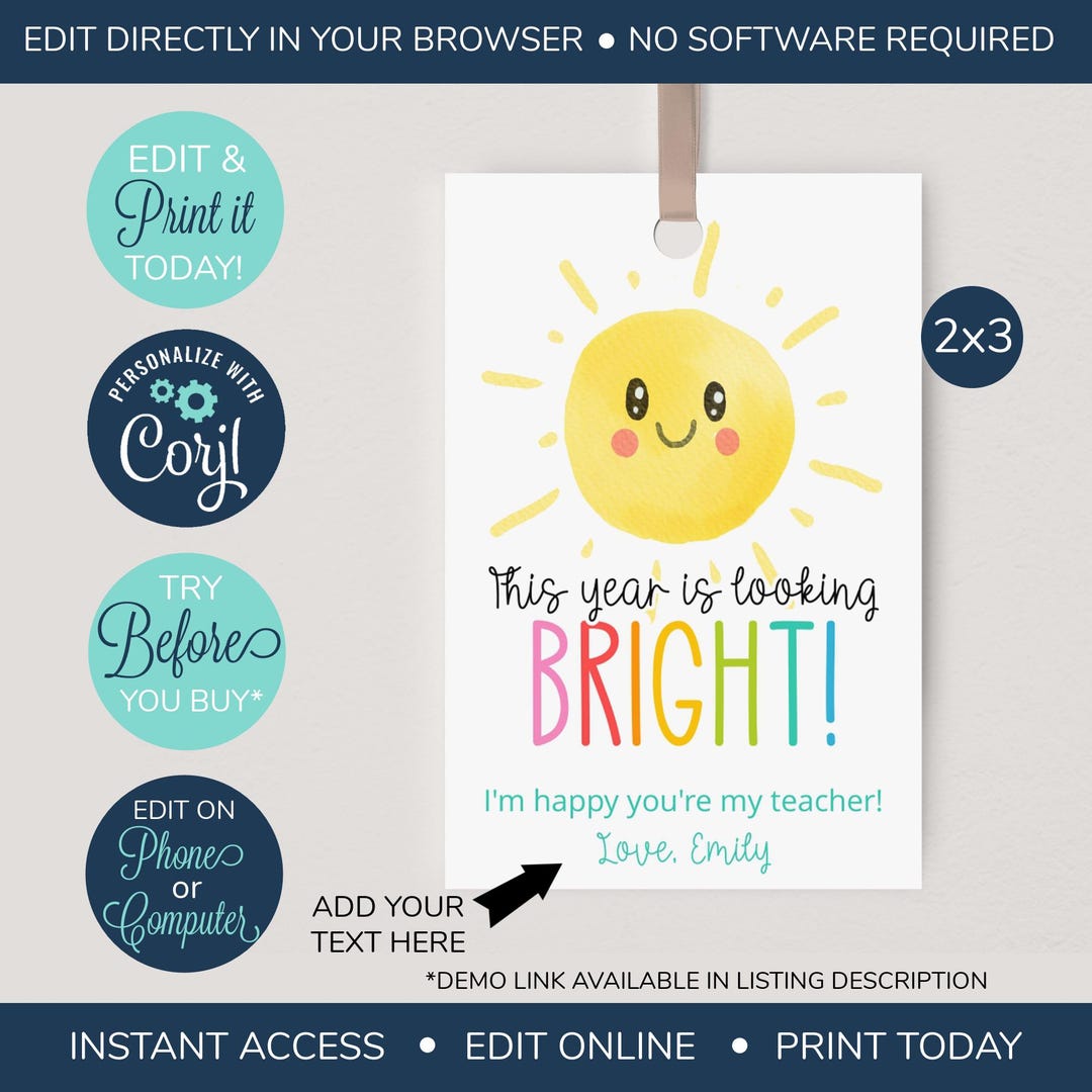 EDITABLE This Year is Looking Bright Tag, Back to School Year Tag ...