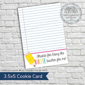 DRUCKBARE Mini Cookie Karte - 3,5 "x 5" - Schreibe Lehrer für mich, Lehrer Dankeskarte, Cookie Karte, Lehrer Anerkennung, Lehrer Cookie