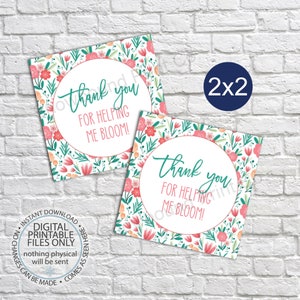 Printable Thank You For Helping Me Bloom Gift Tags, Teacher Gift Tags, Teacher Appreciation Printable, Teacher Favor Tags, Square