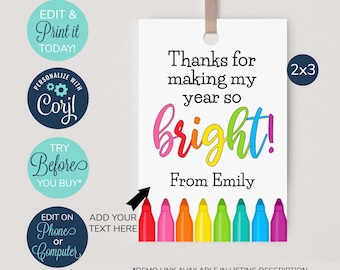 EDITABLE Teacher Appreciation Gift Tag, Making My Year So Bright, Teacher Gift Tag, Thank you Teacher Tag, Teacher Tag, Teacher Thank You
