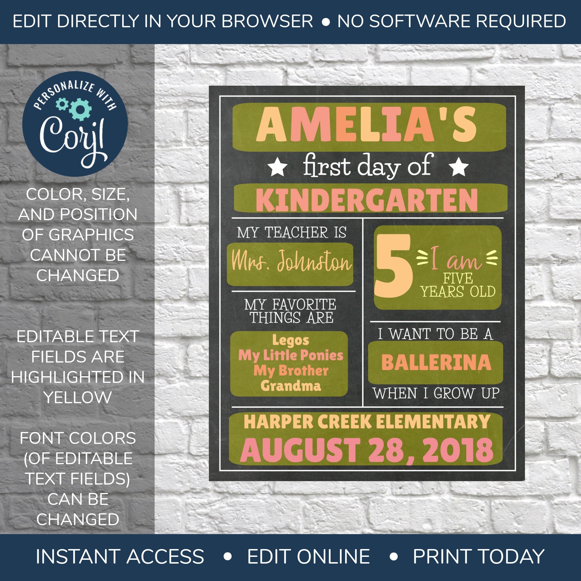 EDITABLE First Day of School Sign, Back to School Sign, Chalkboard ...
