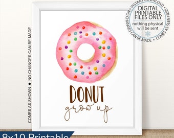 Sinal de festa de rosquinha imprimível, Donut Grow Up para impressão, sinal de chá de bebê de rosquinha, decoração de rosquinha rosa, festa de aniversário de rosquinha, rosquinha de polvilho de bebê