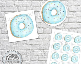 Printable Donut Favor Tag, Donut Birthday Party, Donut Thank You, DIY Donut Gift Tag, Donut Party Favor Tag, Donut Baby Shower, Blue Donut