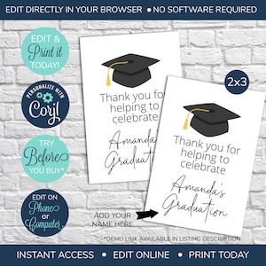 EDITABLE Graduation Party Favor Tags, Black and White Graduation Favor Tags, Personalized Graduation Tags, Favor Tags, Class of 2025