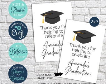 EDITABLE Graduation Party Favor Tags, Black and White Graduation Favor Tags, Personalized Graduation Tags, Favor Tags, Class of 2024