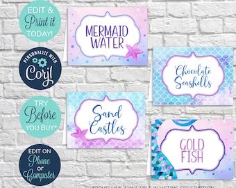 mermaid food labels etsy