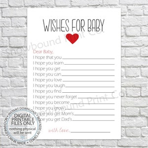 Printable Wishes for Baby Shower Game, Shower Wishes for Baby, Baby ...