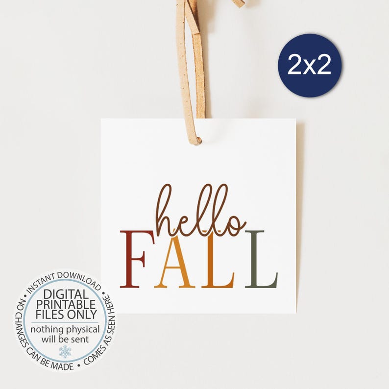 Small Tag Falltemplate Printable Hello Fall Tags, Fall Gift Tags, Fall Cookie Tag, Square Fall ...