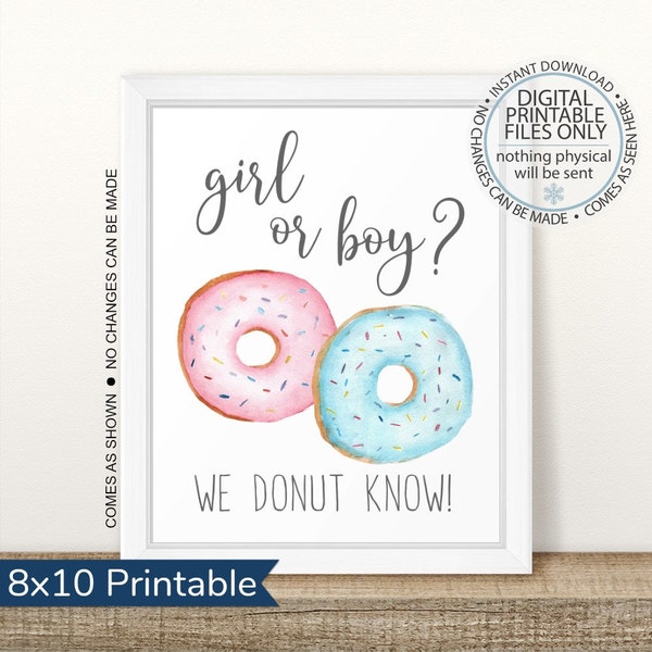 Printable Donut Gender Reveal Sign, Girl or Boy Sign, Boy or Girl Sign, We Donut Know Sign, Gender Reveal Sign, Donut Baby Shower