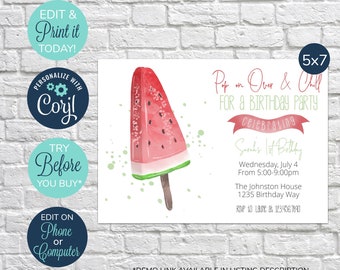EDITABLE Popsicle Birthday Invites, Birthday party invitation, Pop on Over and Chill invitation, Summer party invitation, Popsicle Party